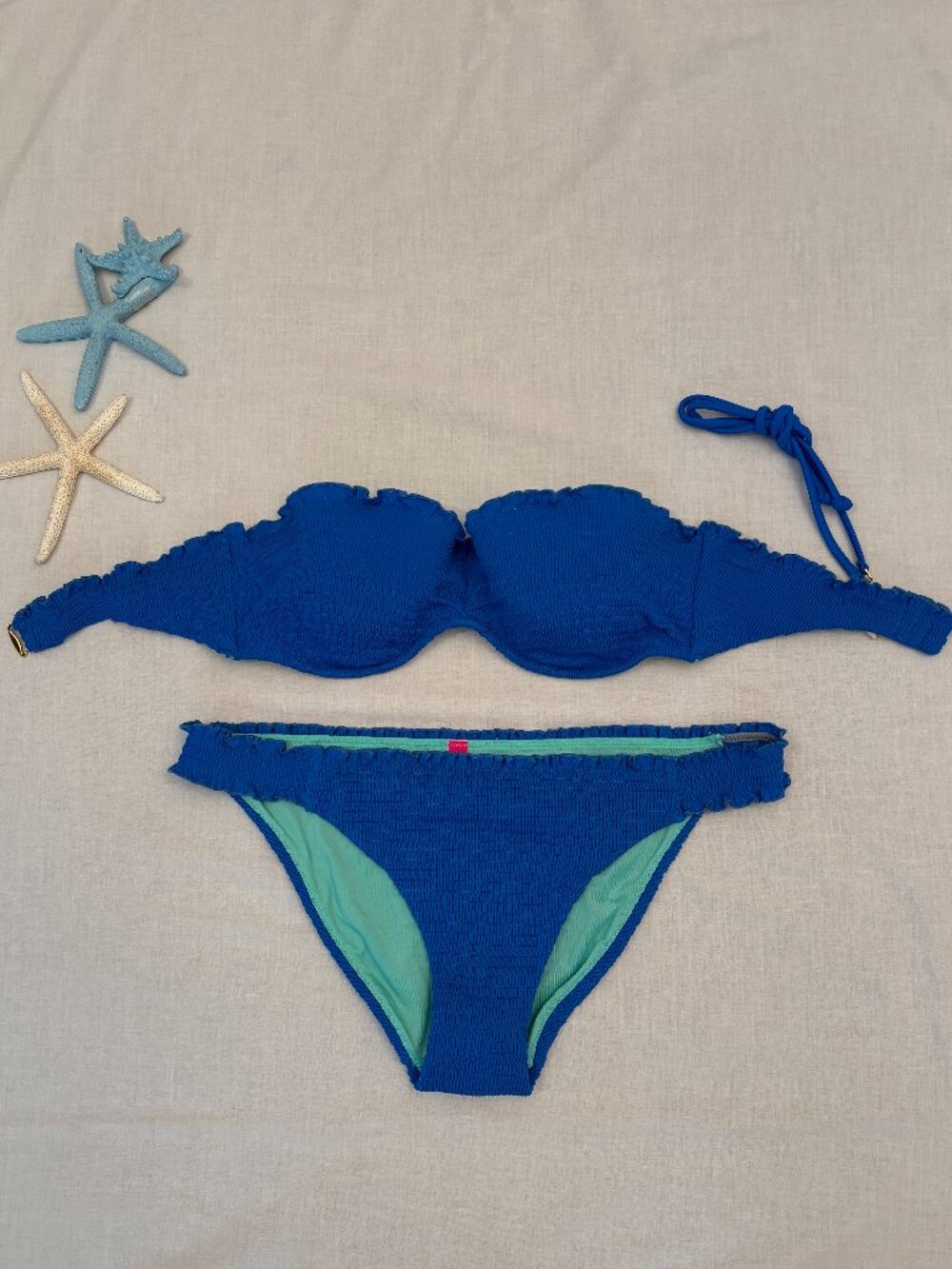 Victoria's Secret Blue Ruffled Bandeau Bikini 34C Medium
